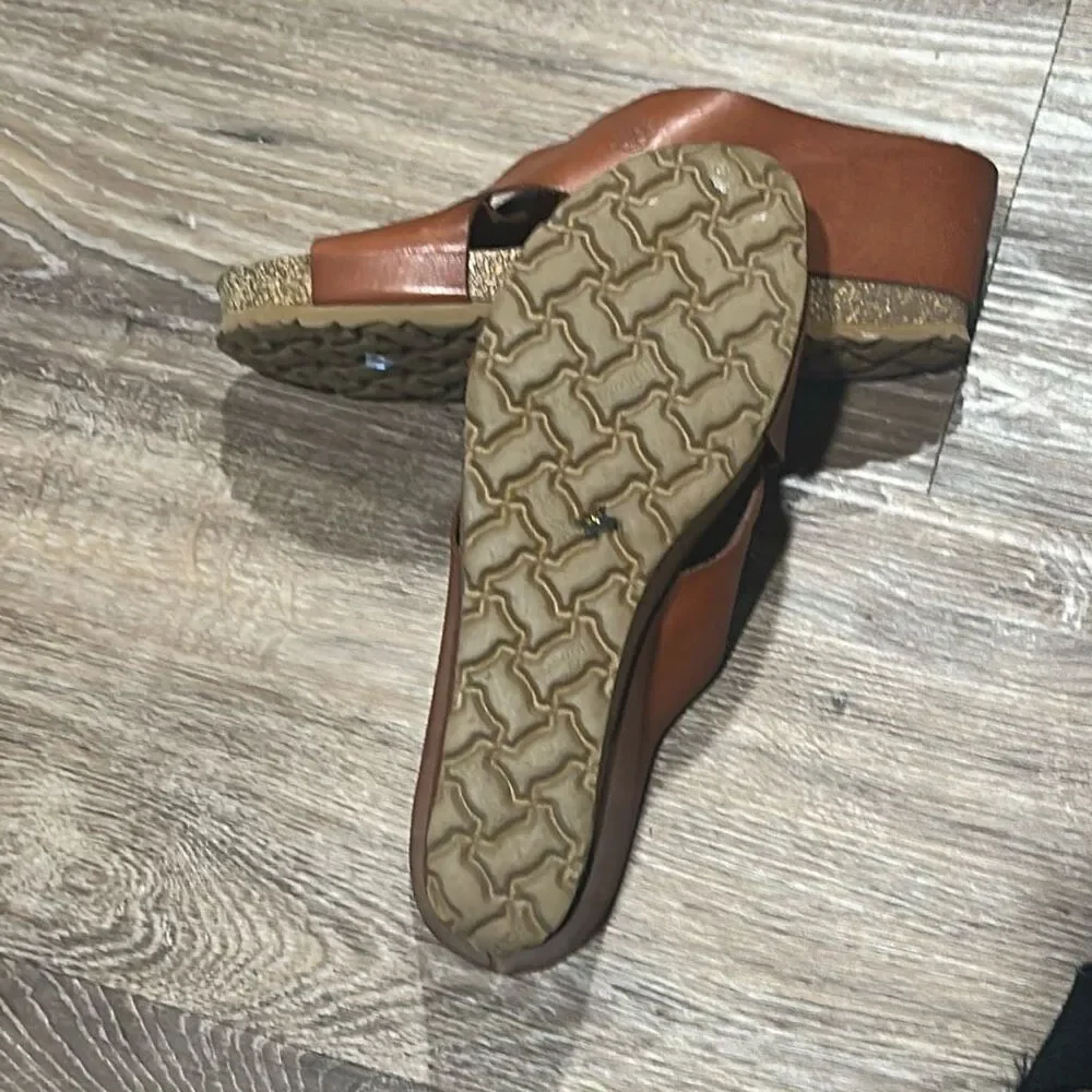Yokono Spain brown cork wedge sandals 9 cross strap